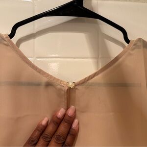 Sheer Beige Blouse with Pearl Button